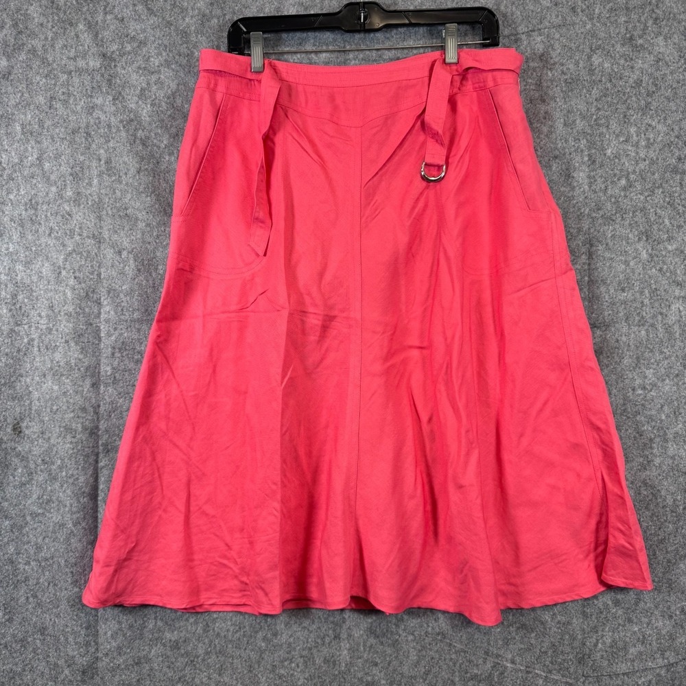 Vintage Womens Midi Skirt Size 12 Salmon Pink Linen Lagenlook 90s Beach Summer